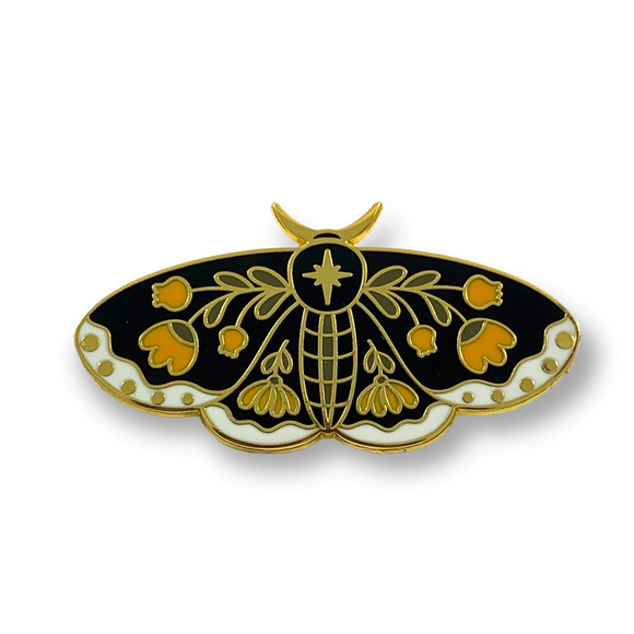Large gold enamel tulip sacred star moth pin - Picture 6 of 9